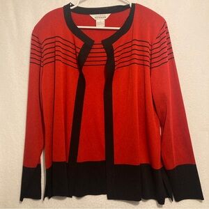Exclusively Misook L Red Cardigan Long Sleeve Open Front Sweater Shoulder Pads